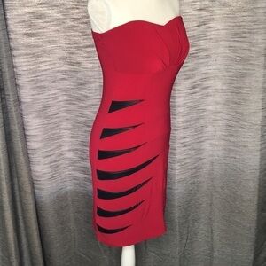 PROFILE RED & BLACK STRAPLESS DRESS WITH BLACK ACCENTS LARGE NEW with tags